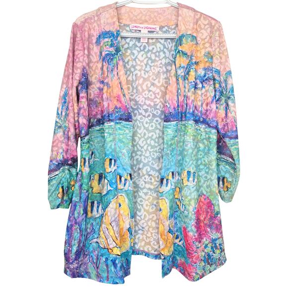 Leoma Lovegrove Sweaters - Leoma Lovegrove Sz S Open Front Cardigan Jacket Colorful Tropical Light Weight